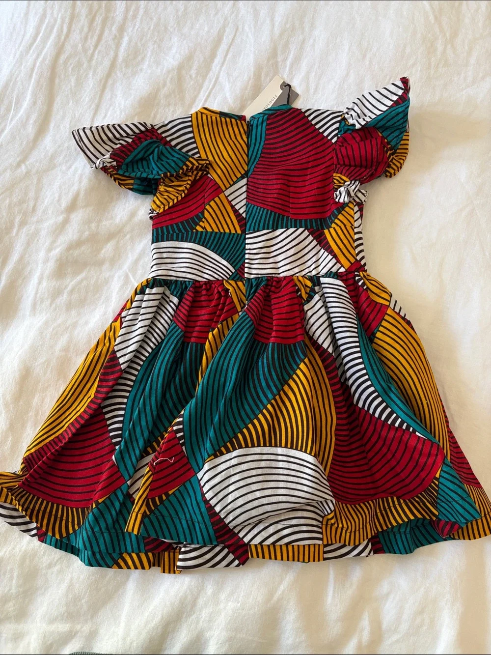 Sika Girls' Colorblock Swirl Print Dress in Teal, Mustard & Red